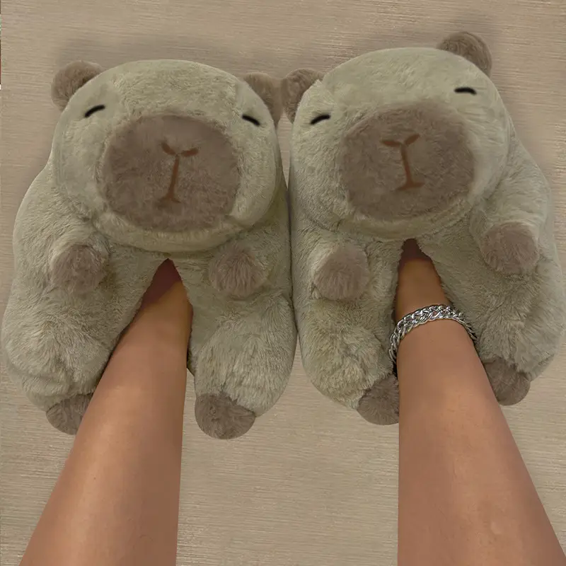 Capibala Doll Water Guinea Pig Cotton Slippers Winter Girls Home Cotton Shoes Capybara Plush Slippers Cute Warm