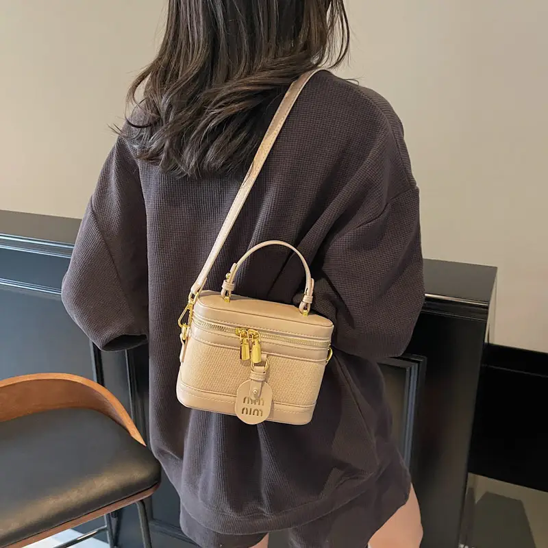 Women's Brown Contrast Zip Shoulder Crossbody Bag