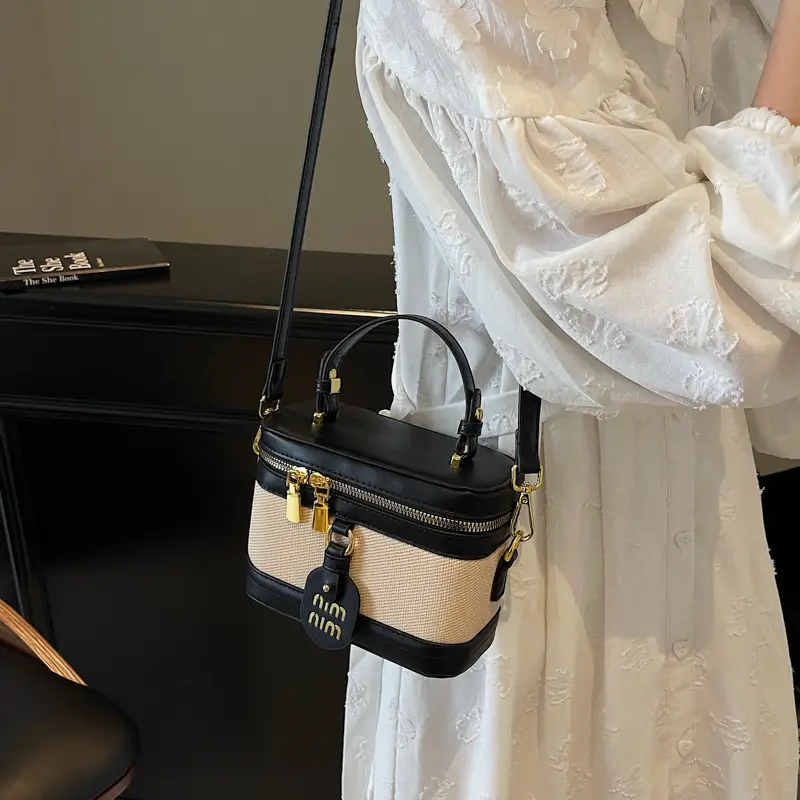 Women's Brown Contrast Zip Shoulder Crossbody Bag