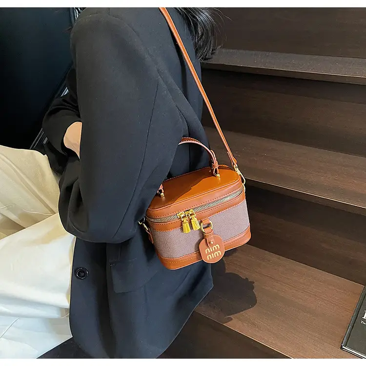 Women's Brown Contrast Zip Shoulder Crossbody Bag — feature 19