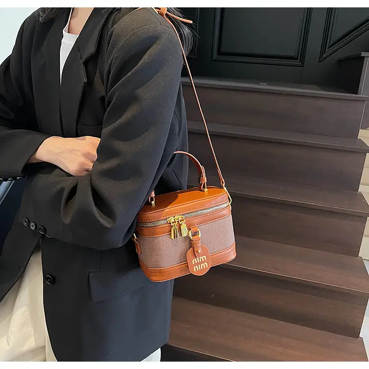 Women's Brown Contrast Zip Shoulder Crossbody Bag — feature 20
