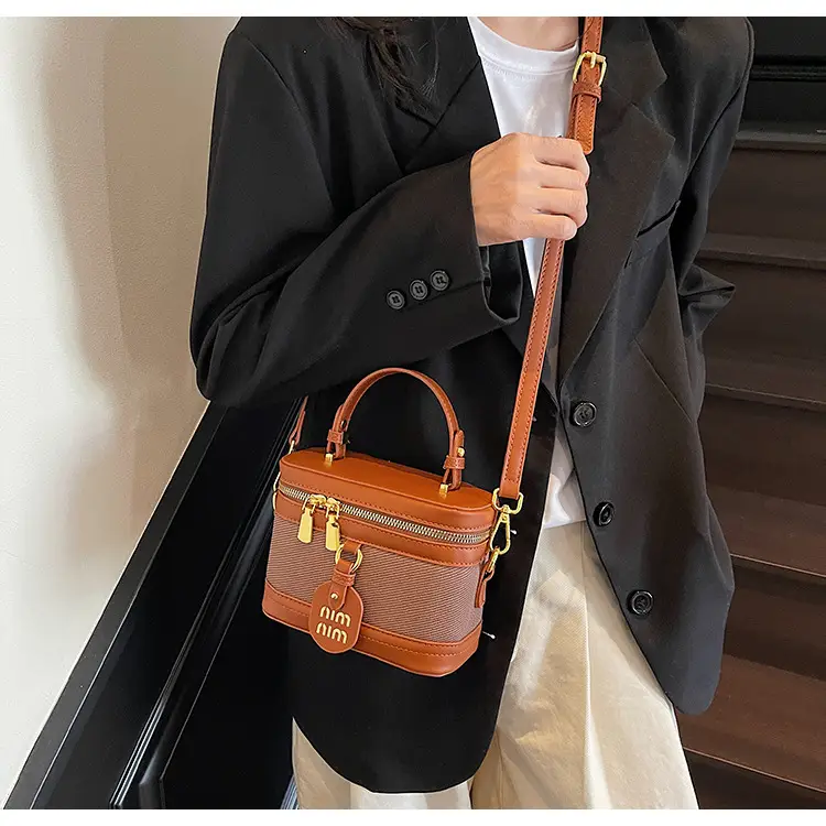 Women's Brown Contrast Zip Shoulder Crossbody Bag — feature 21