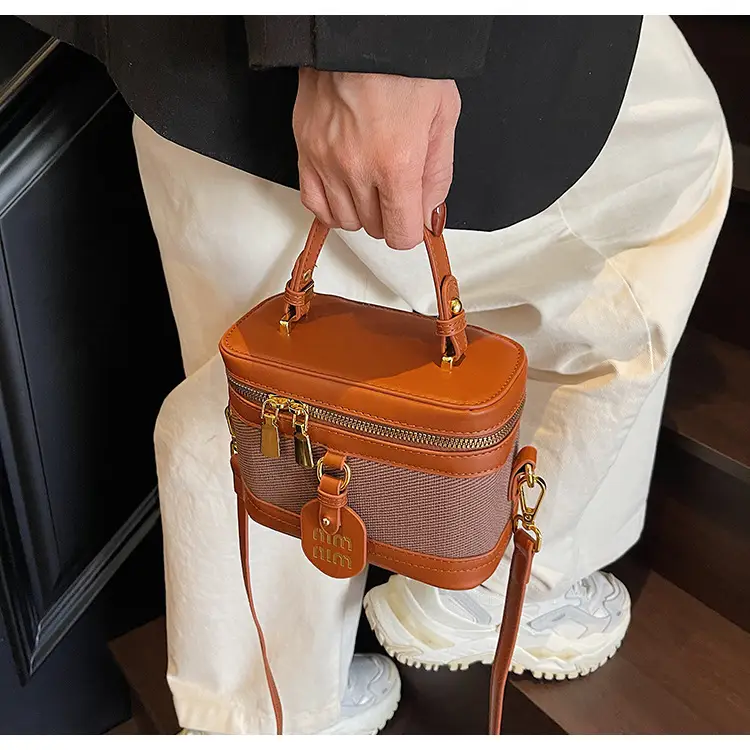 Women's Brown Contrast Zip Shoulder Crossbody Bag — feature 22