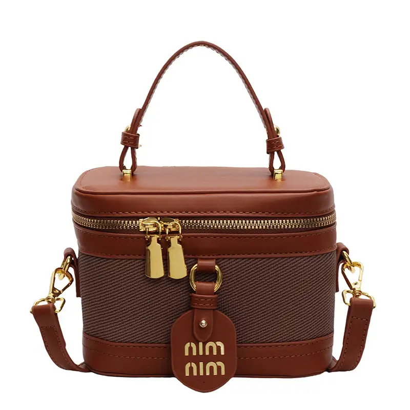Women's Brown Contrast Zip Shoulder Crossbody Bag