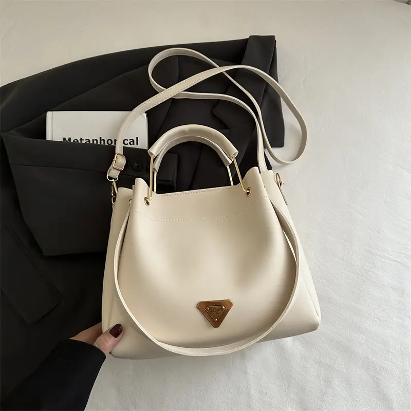 Women's Beige Textured Shoulder Bag with Strap - Image 2