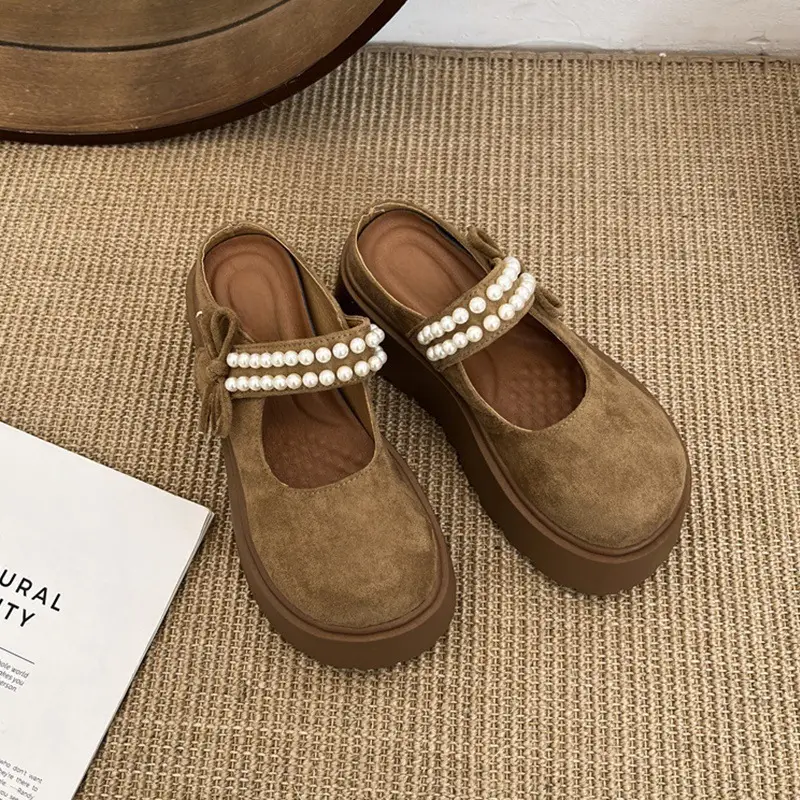 Women's Pearl Strap Thick Slippers Yellow 2025 - Image 3