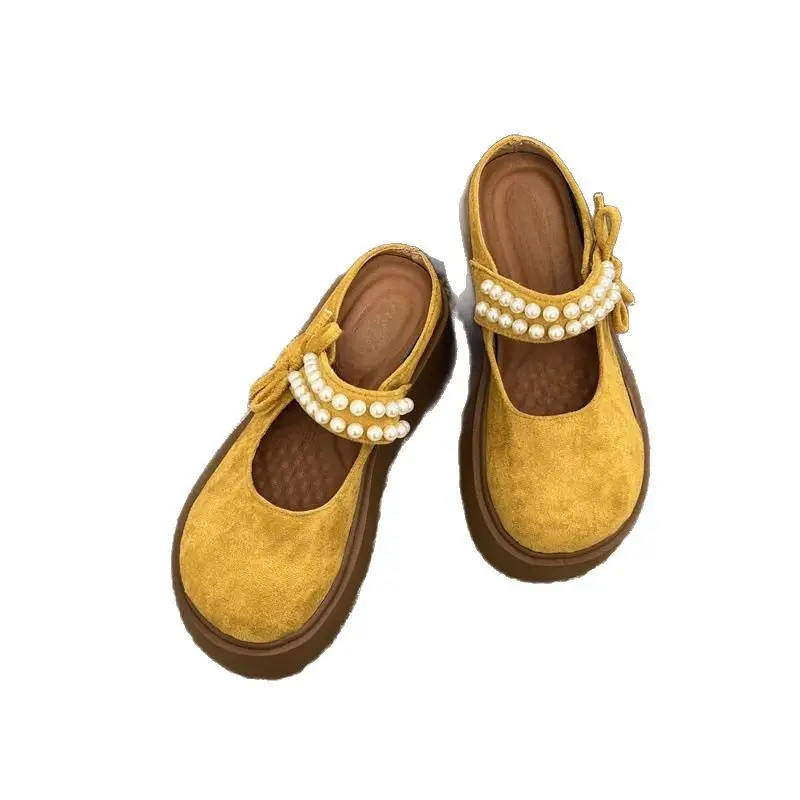 Women's Pearl Strap Thick Slippers Yellow 2025 - Image 5