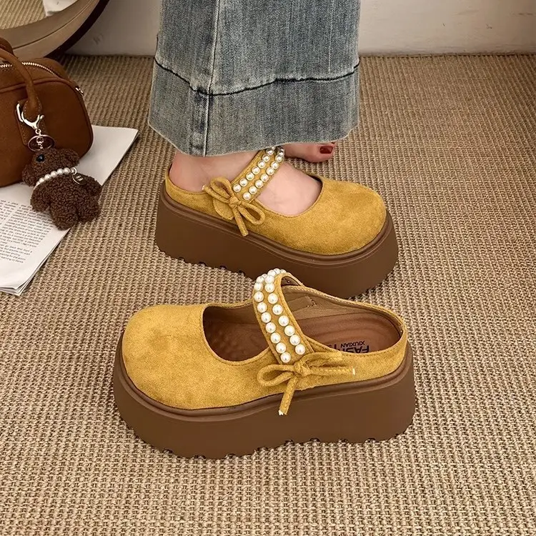 Women's Pearl Strap Thick Slippers Yellow 2025 — feature 6