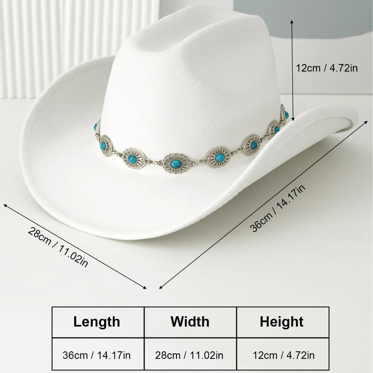 Black Cowboy Hat with Turquoise Crystal Belt - Image 10