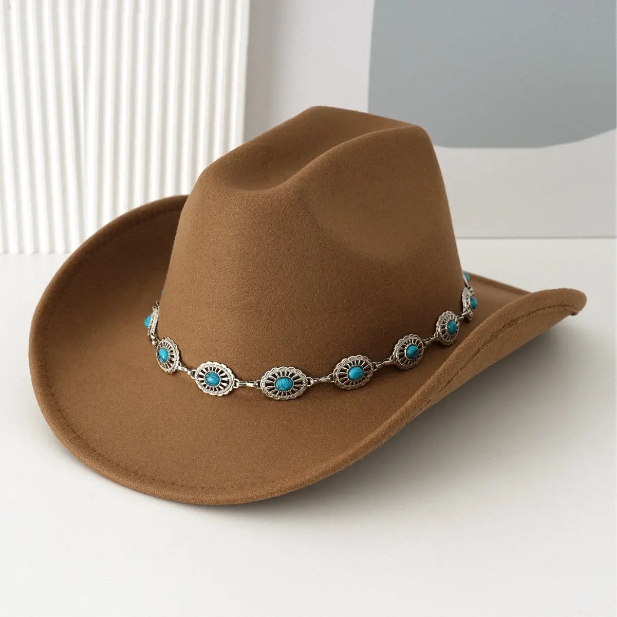 Black Cowboy Hat with Turquoise Crystal Belt - Image 13
