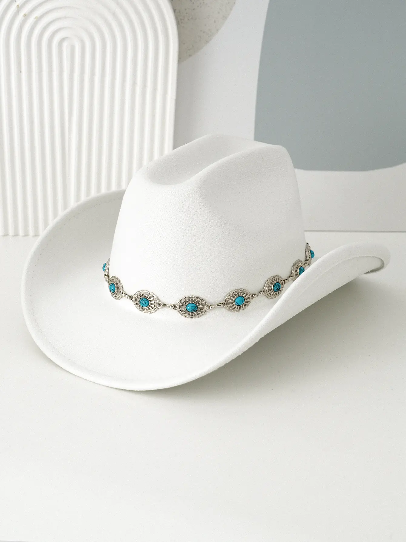 Black Cowboy Hat with Turquoise Crystal Belt — feature 2