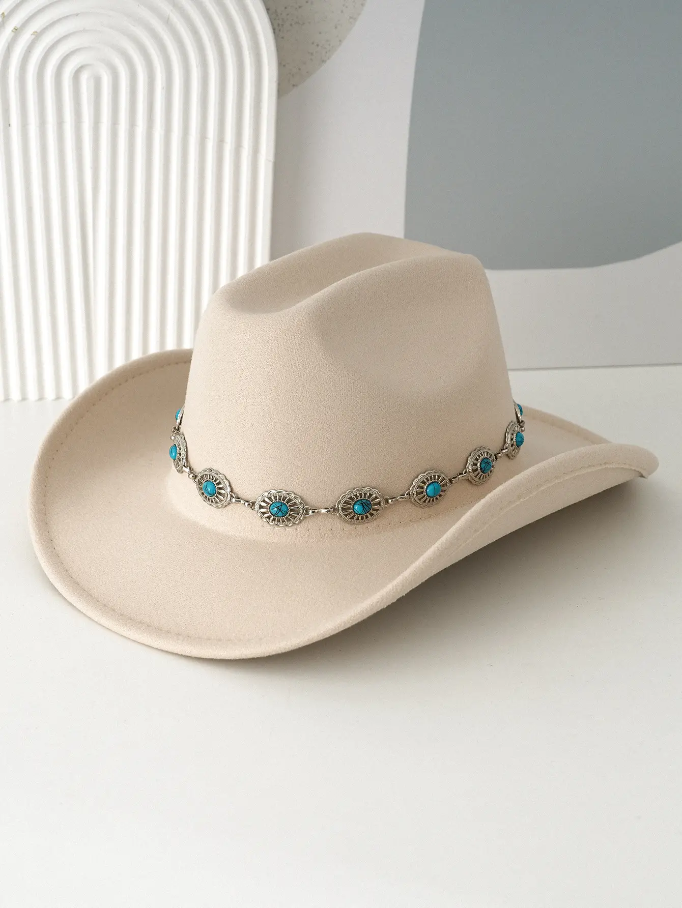 Black Cowboy Hat with Turquoise Crystal Belt - Image 8