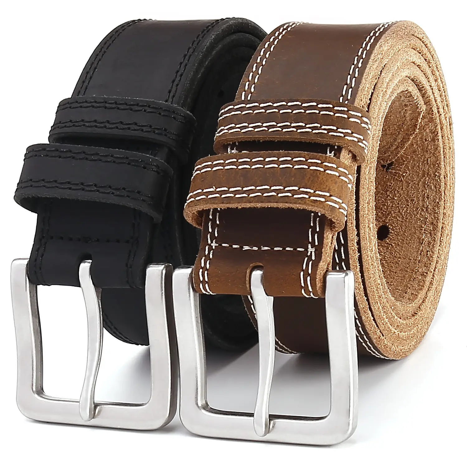 Men's Luxury Brown Genuine Leather Belt with Silver Buckle - Image 7