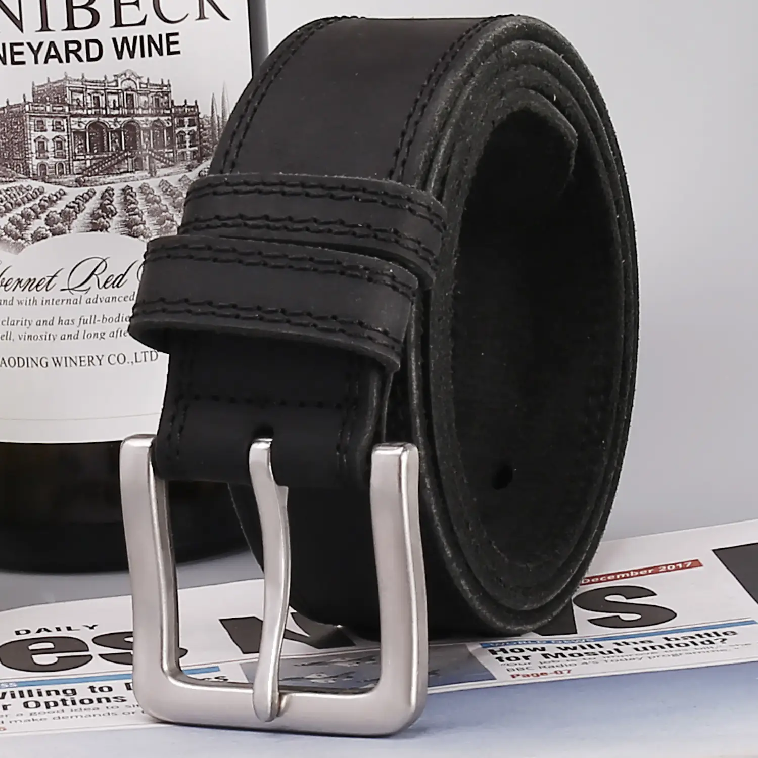Men's Luxury Brown Genuine Leather Belt with Silver Buckle — feature 2