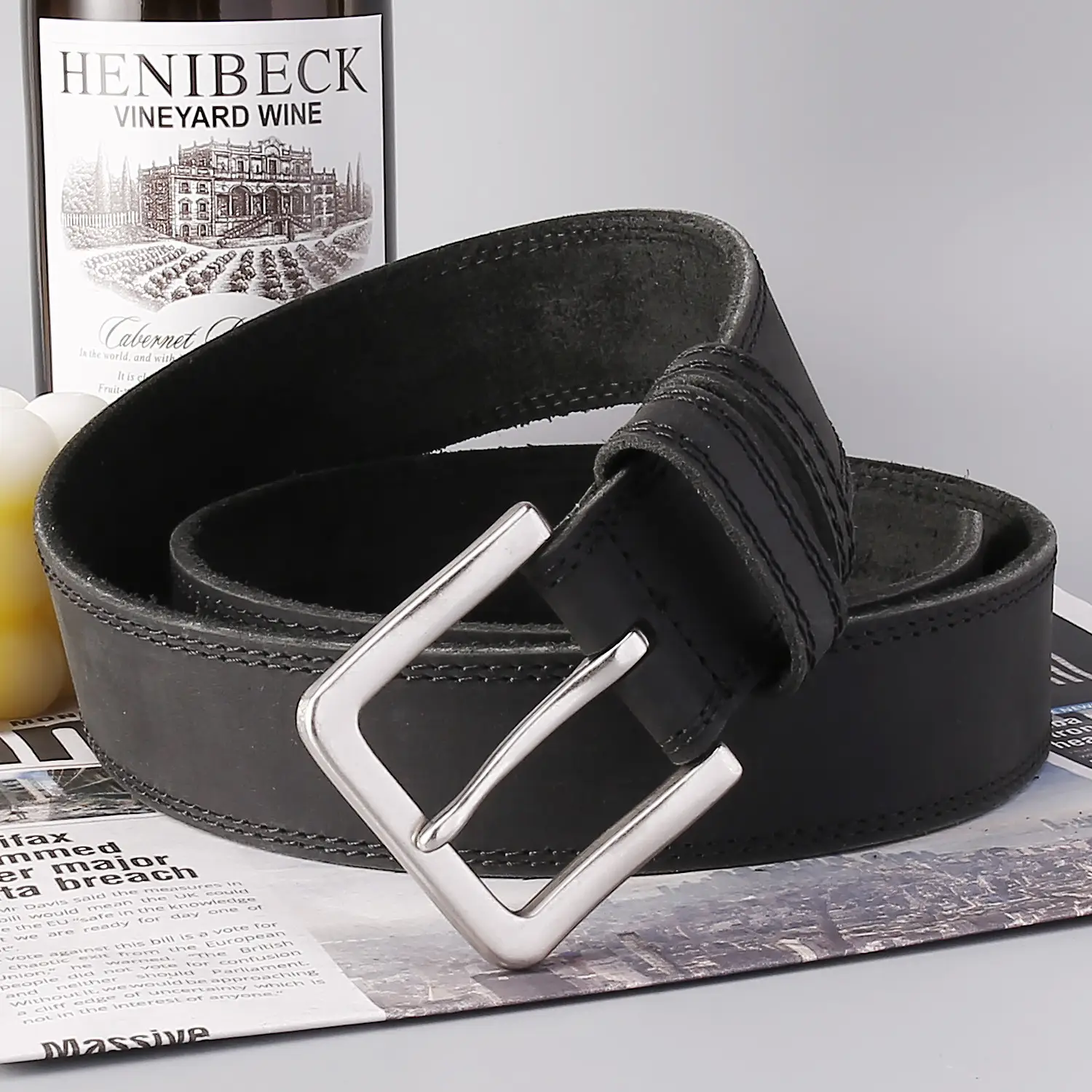 Men's Luxury Brown Genuine Leather Belt with Silver Buckle — feature 5