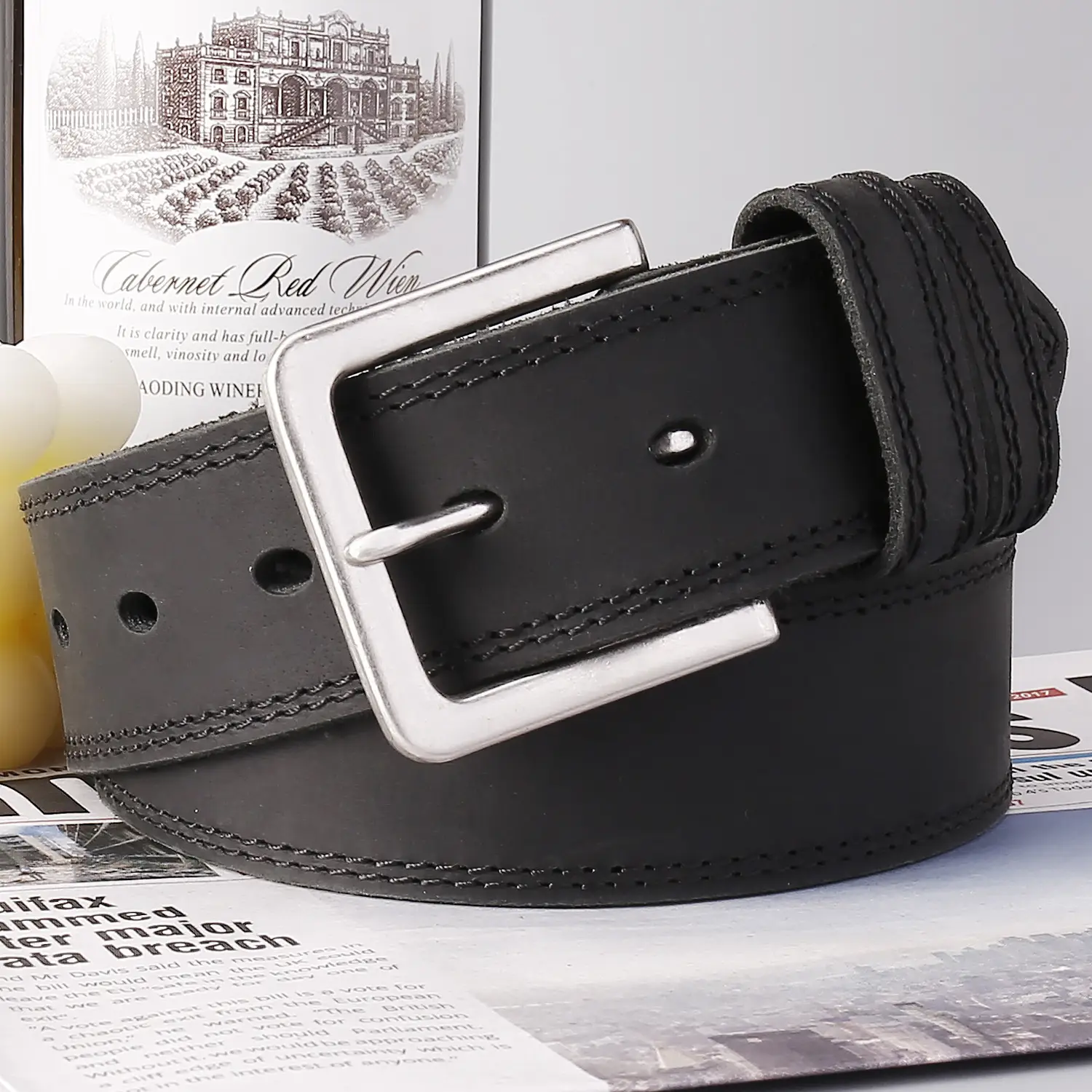 Men's Luxury Brown Genuine Leather Belt with Silver Buckle — feature 6