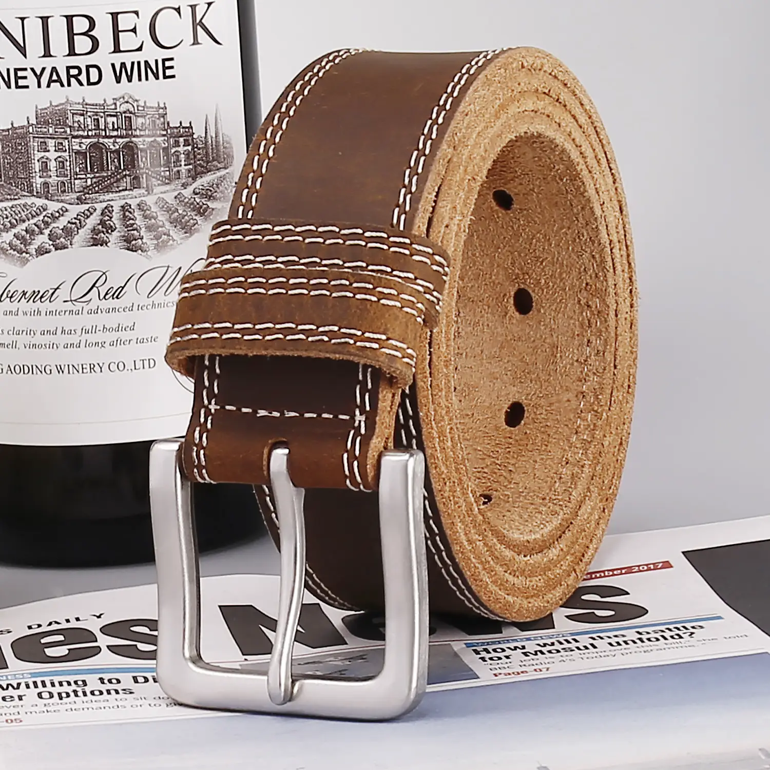 Men's Luxury Brown Genuine Leather Belt with Silver Buckle - Image 2