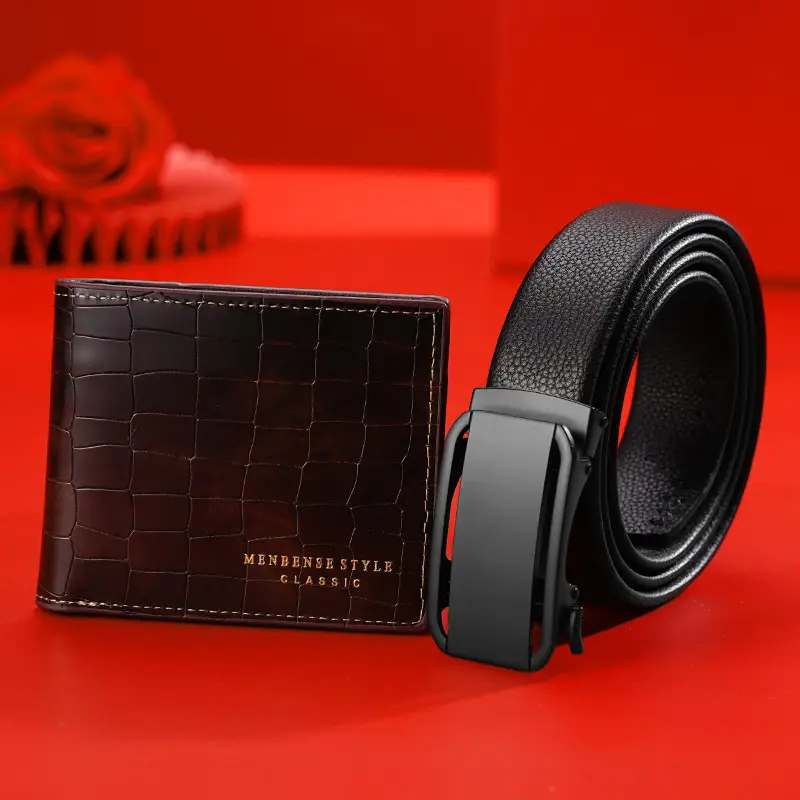Men's Black Leather Belt with Automatic Buckle - Image 3