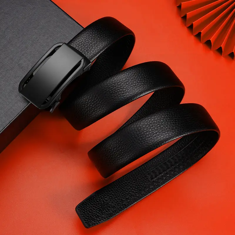 Men's Black Leather Belt with Automatic Buckle - Image 5