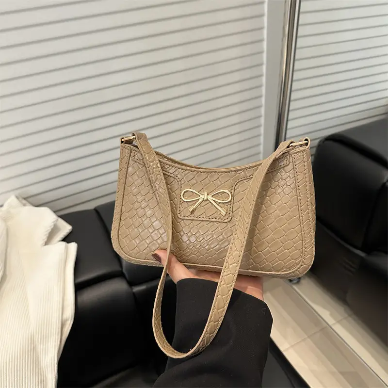 Women's Textured Bowknot Shoulder Bag Beige 2025 - Image 6