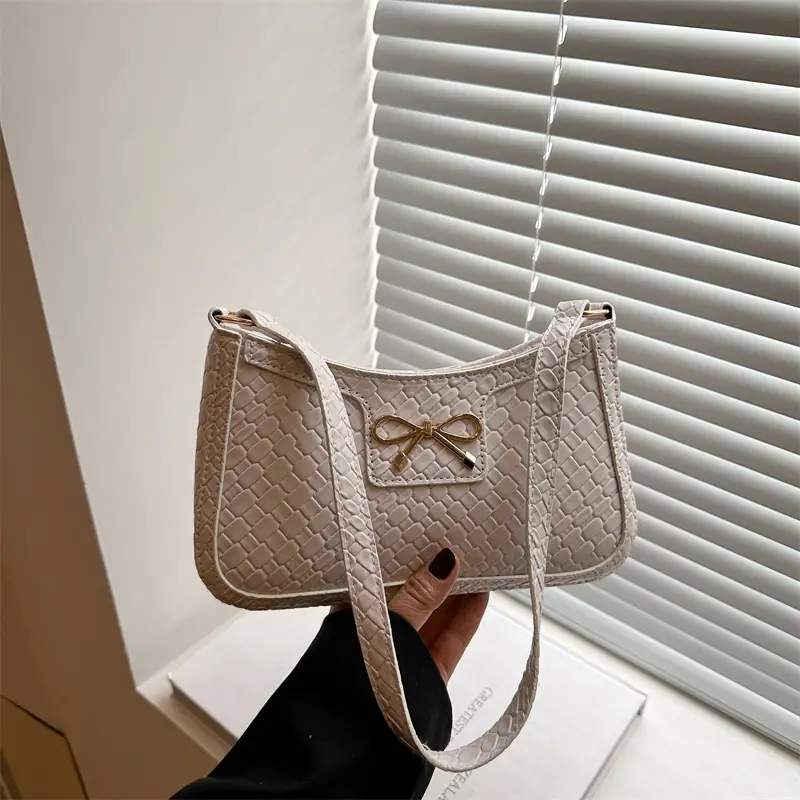 Women's Textured Bowknot Shoulder Bag Beige 2025 - Image 7