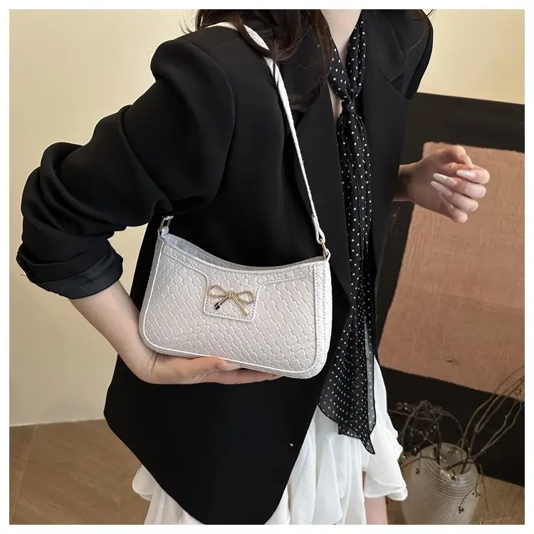 Women's Textured Bowknot Shoulder Bag Beige 2025 — feature 10
