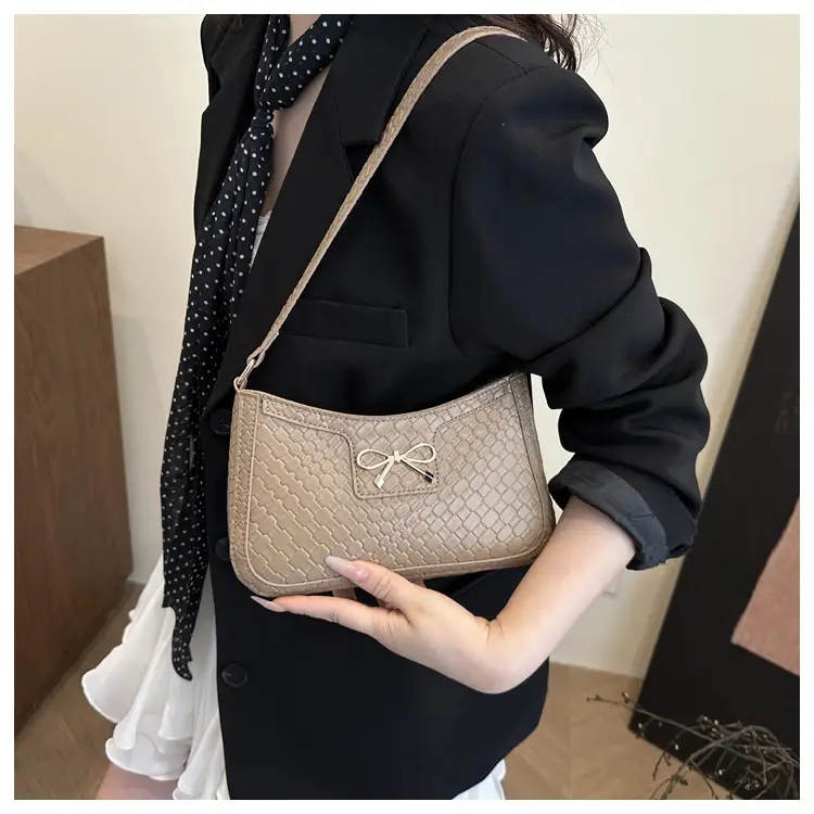 Women's Textured Bowknot Shoulder Bag Beige 2025 — feature 11