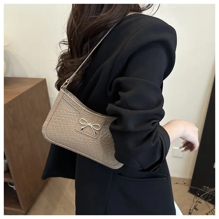 Women's Textured Bowknot Shoulder Bag Beige 2025 — feature 12