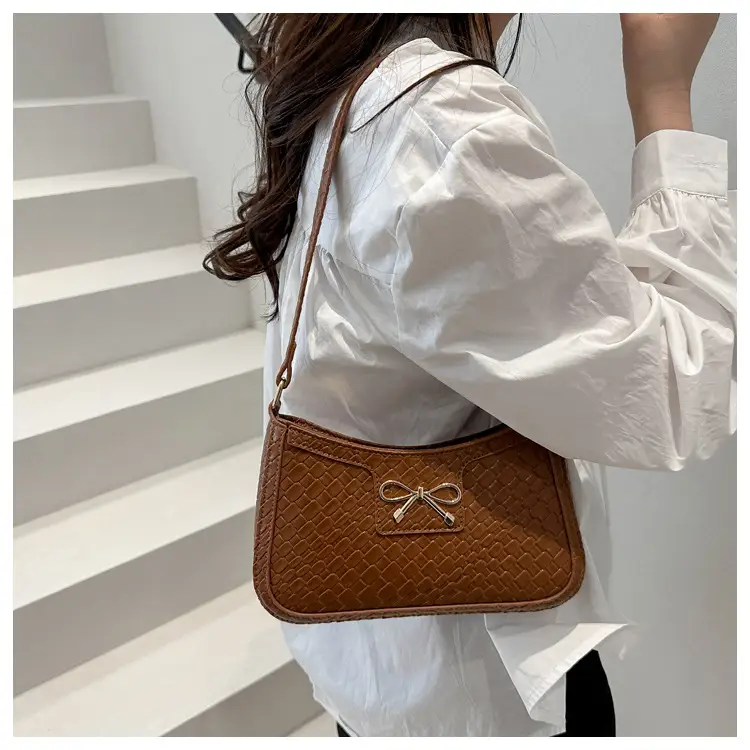 Women's Textured Bowknot Shoulder Bag Beige 2025 — feature 13