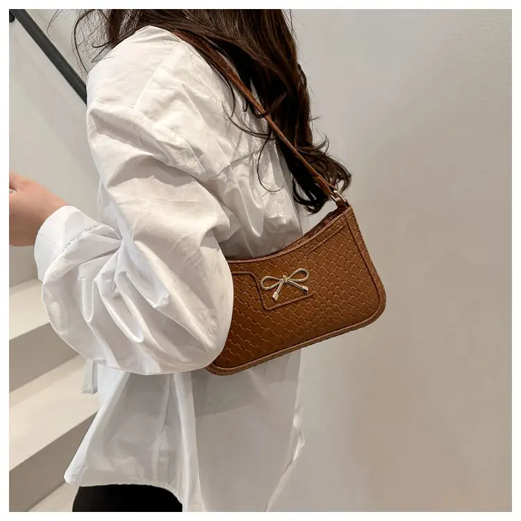 Women's Textured Bowknot Shoulder Bag Beige 2025 — feature 14