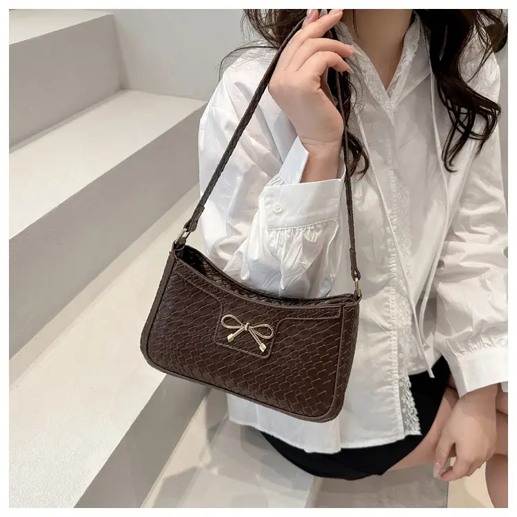 Women's Textured Bowknot Shoulder Bag Beige 2025 — feature 15