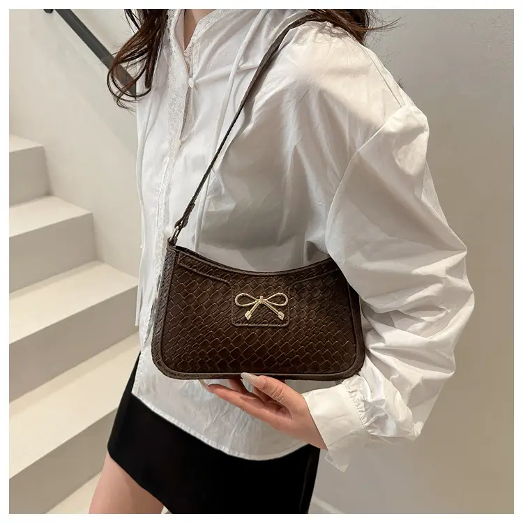 Women's Textured Bowknot Shoulder Bag Beige 2025 — feature 16