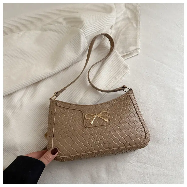Women's Textured Bowknot Shoulder Bag Beige 2025 — feature 19