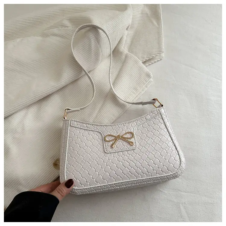 Women's Textured Bowknot Shoulder Bag Beige 2025 — feature 21