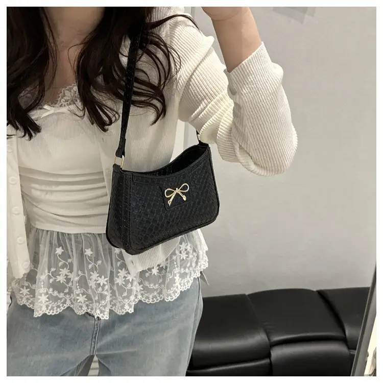 Women's Textured Bowknot Shoulder Bag Beige 2025 — feature 7