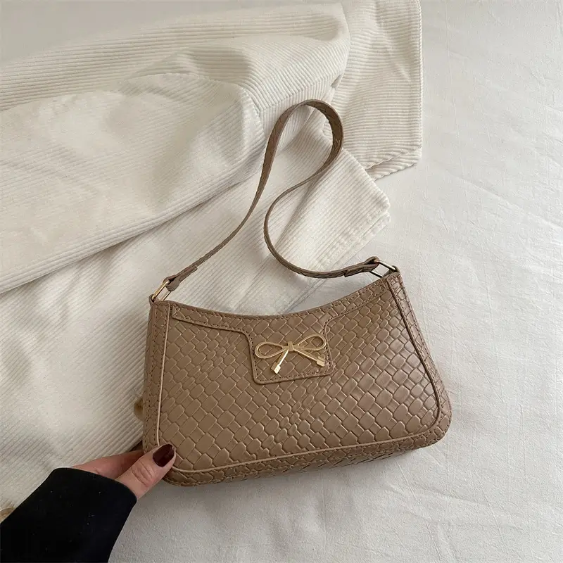 Women's Textured Bowknot Shoulder Bag Beige 2025 - Image 3