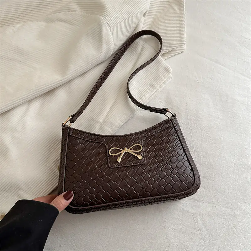 Women's Textured Bowknot Shoulder Bag Beige 2025 - Image 4