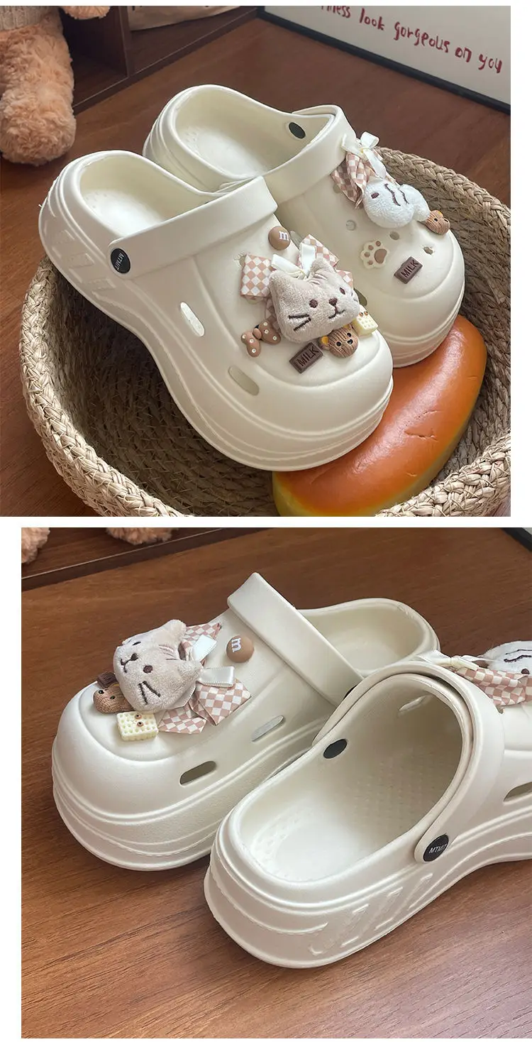 Women's White Clogs with Bear Design & Thick Sole — feature 18