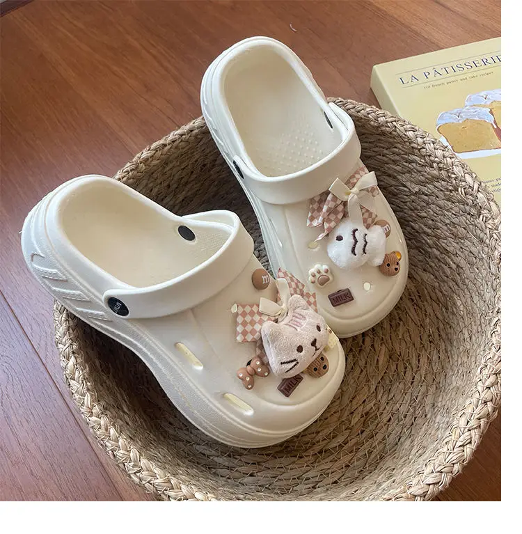 Women's White Clogs with Bear Design & Thick Sole — feature 20