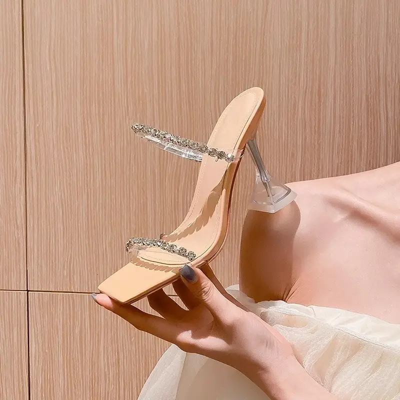 Square Toe Rhinestone Slippers 2025 Summer