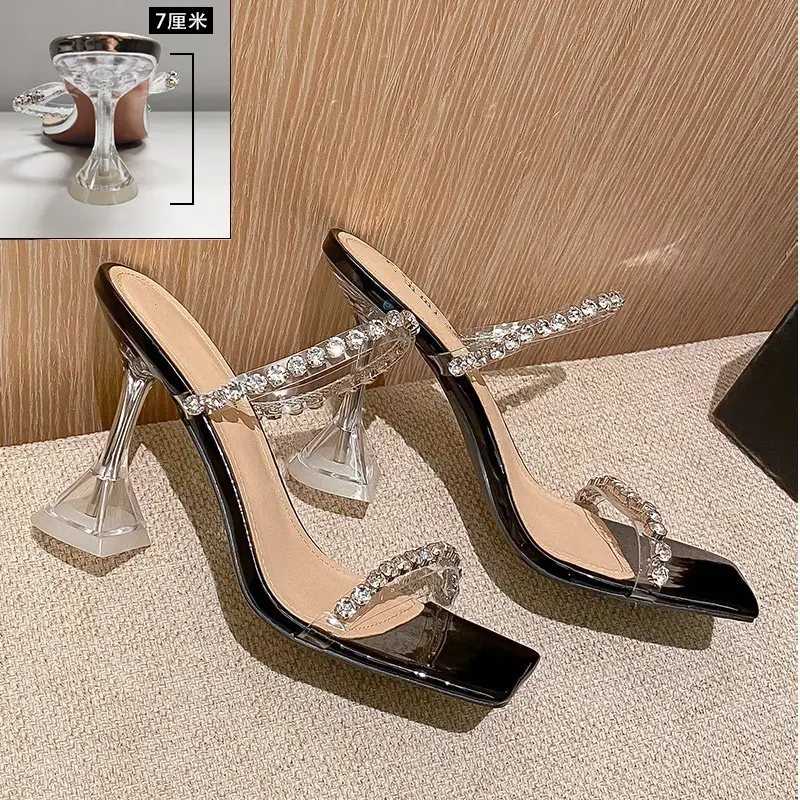 Square Toe Rhinestone Slippers 2025 Summer