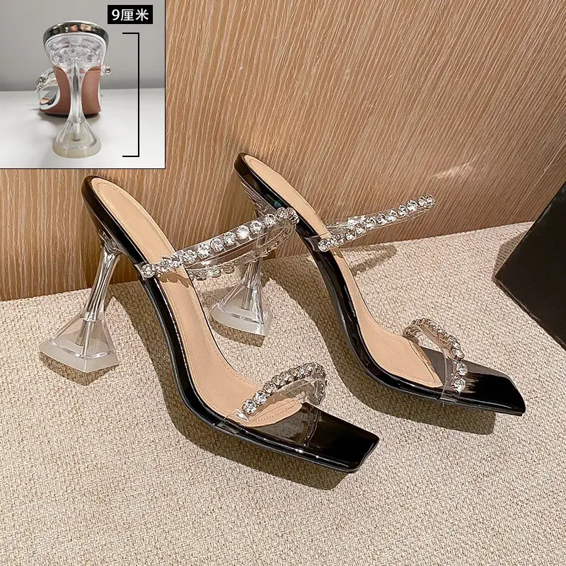 Square Toe Rhinestone Slippers 2025 Summer