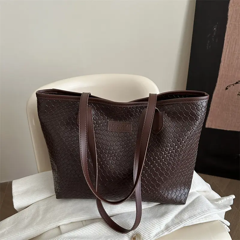 Brown Textured Large Capacity Tote Bag for Women