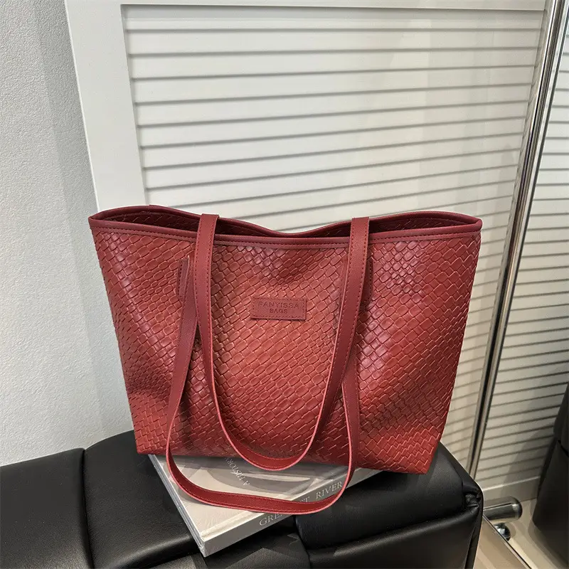 Brown Textured Large Capacity Tote Bag for Women