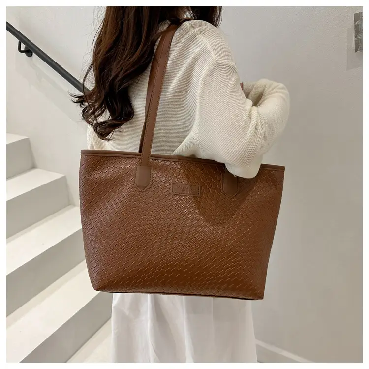 Brown Textured Large Capacity Tote Bag for Women — feature 12