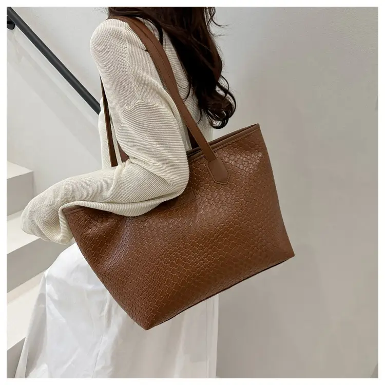Brown Textured Large Capacity Tote Bag for Women — feature 13