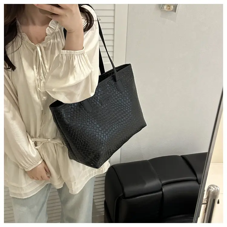 Brown Textured Large Capacity Tote Bag for Women — feature 17
