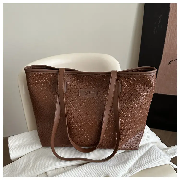 Brown Textured Large Capacity Tote Bag for Women — feature 21