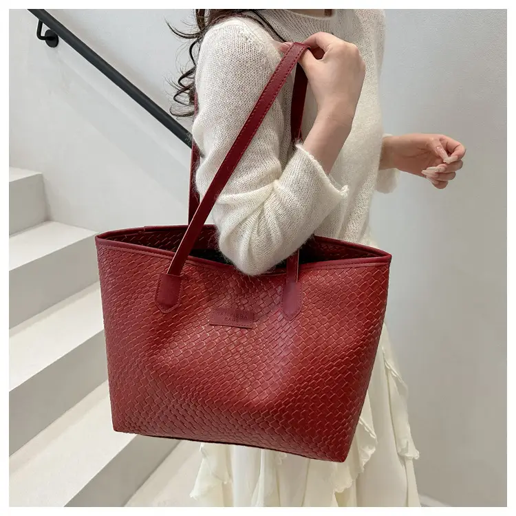 Brown Textured Large Capacity Tote Bag for Women — feature 9