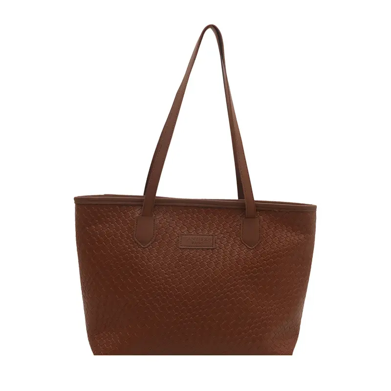 Brown Textured Large Capacity Tote Bag for Women